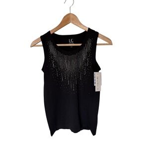 LC Couture Black Sleeveless Tank Top Rhinestone Embellished L XL